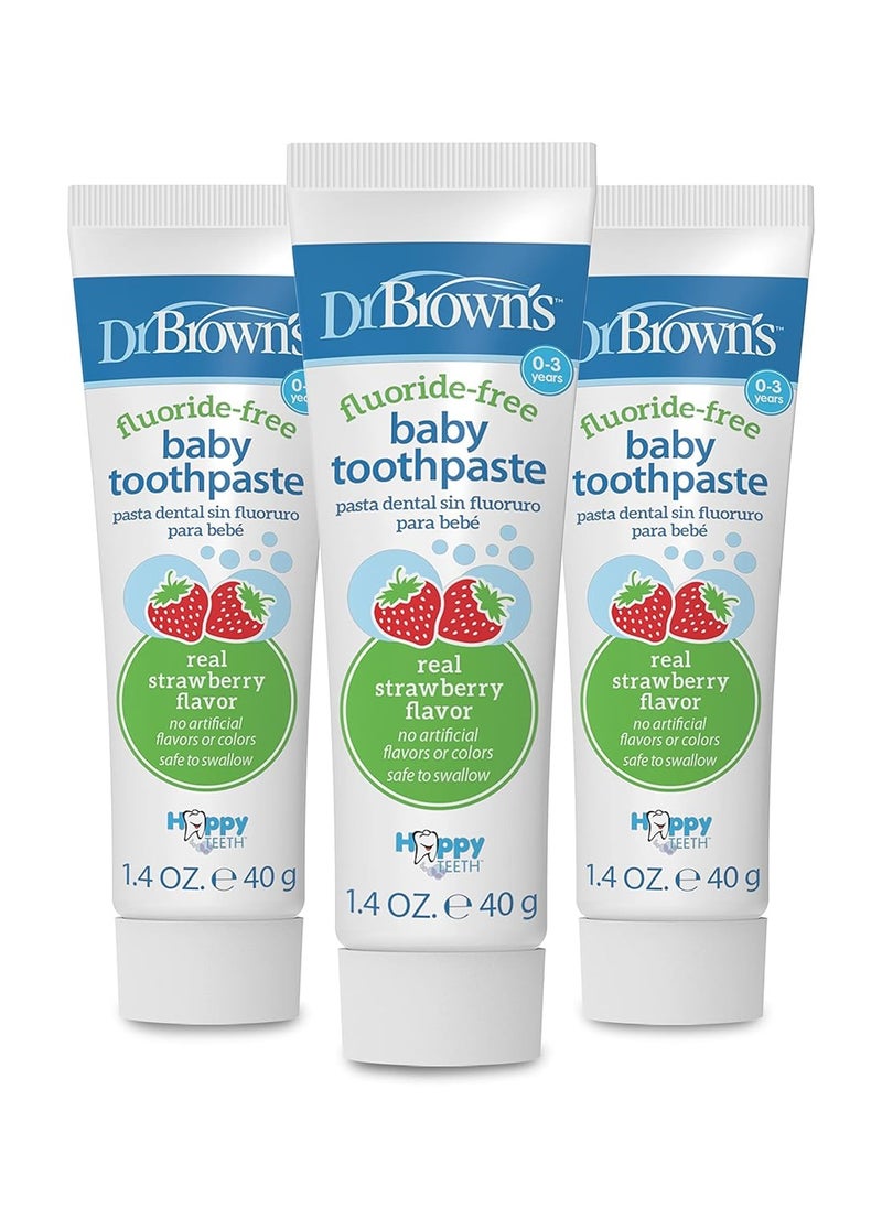 Dr. Brown's Fluoride-Free Baby Toothpaste, Infant & Toddler Oral Care, Strawberry, 3-Pack, 1.4oz/40g, 0-3 years & Infant-to-Toddler Training Toothbrush, Soft for Baby's First Teeth, Giraffe, 0-3 Years