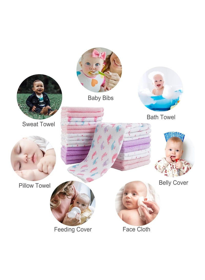 24 Pack Baby Washcloths And Face Cloth 9X9 Pink Whale