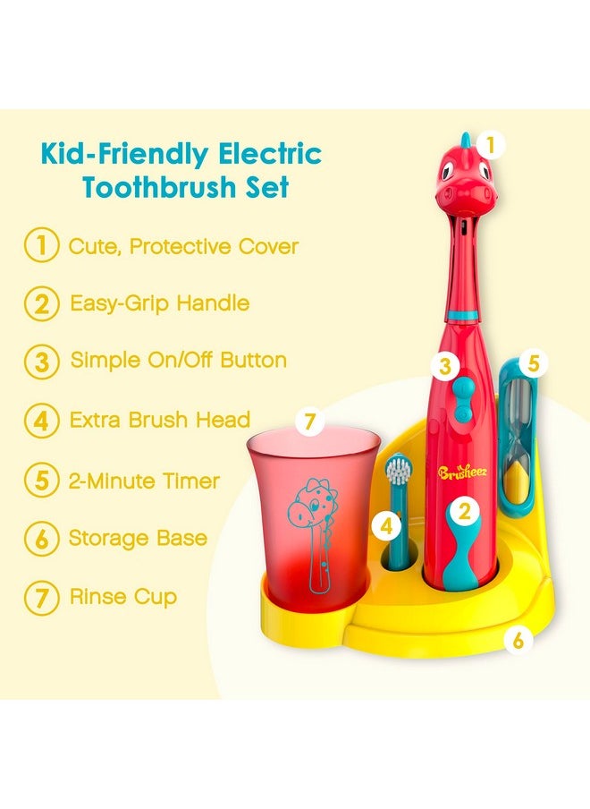 Kids’ Electric Toothbrush Set - Safe & Effective For Ages 3+ - Parent Tested & Approved With Gentle Bristles, 2 Brush Heads, Rinse Cup, 2-Minute Timer, & Storage Base (Pepper The Dino)