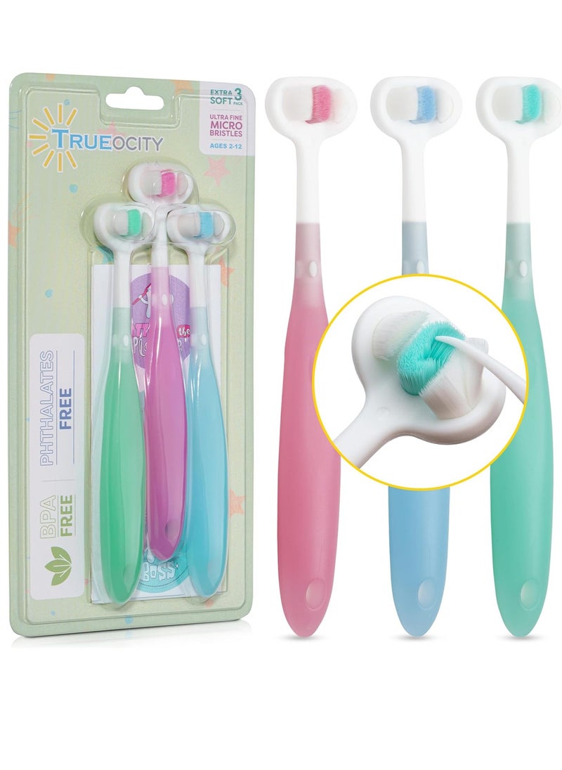 Extra Soft Toddler Toothbrush with 10,000 Bristles, Toddler toothbrushes 1-2 Toothhugger High Efficient 3 Sides Baby Toothbrush, Infant Toothbrush, Toddler Toothbrushes 1-3, Baby Toothbrush (3 Pack)