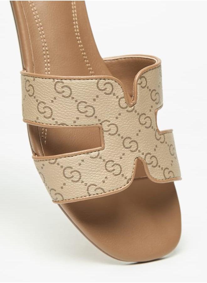 Womens Monogram Print Slip-On Sandals