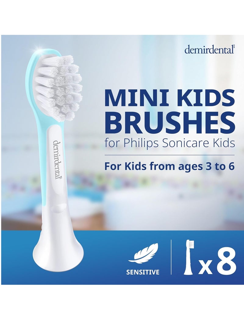 Kids Mini Toothbrush Heads Compatible with Philips Sonicare Kids Toothbrush Heads - Replacement Heads Mini Sensitive - Brush Heads from Ages 3 to 6 - Turquoise - Replaces HX6038-8 Pack