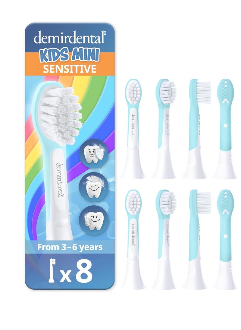 Kids Mini Toothbrush Heads Compatible with Philips Sonicare Kids Toothbrush Heads - Replacement Heads Mini Sensitive - Brush Heads from Ages 3 to 6 - Turquoise - Replaces HX6038-8 Pack