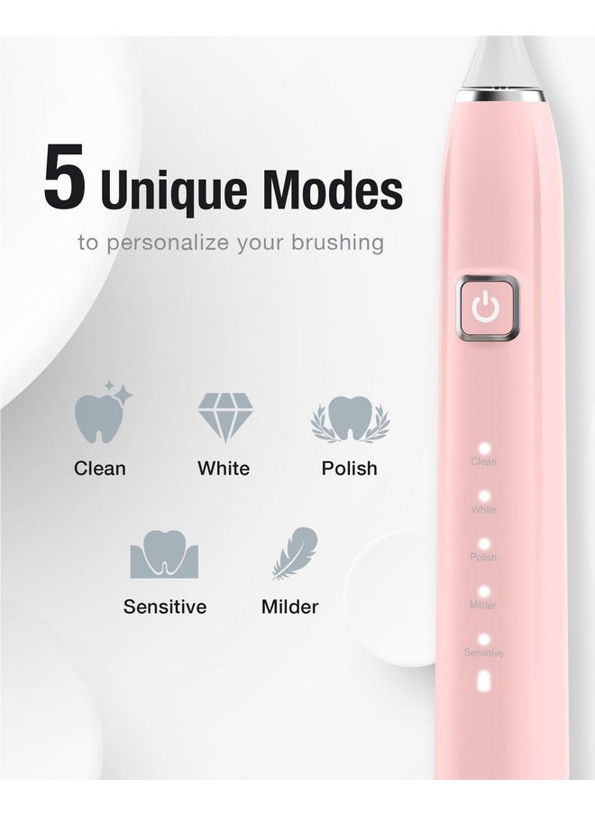 Sonic Electric Toothbrush With 6 Brush Heads For Adults&Kids, One Charge For 120 Days, Wireless Fast Charge, 5 Modes, 40000Vpm Powered Toothbrush, 2 Minutes Built In Smart Timer (Pink)