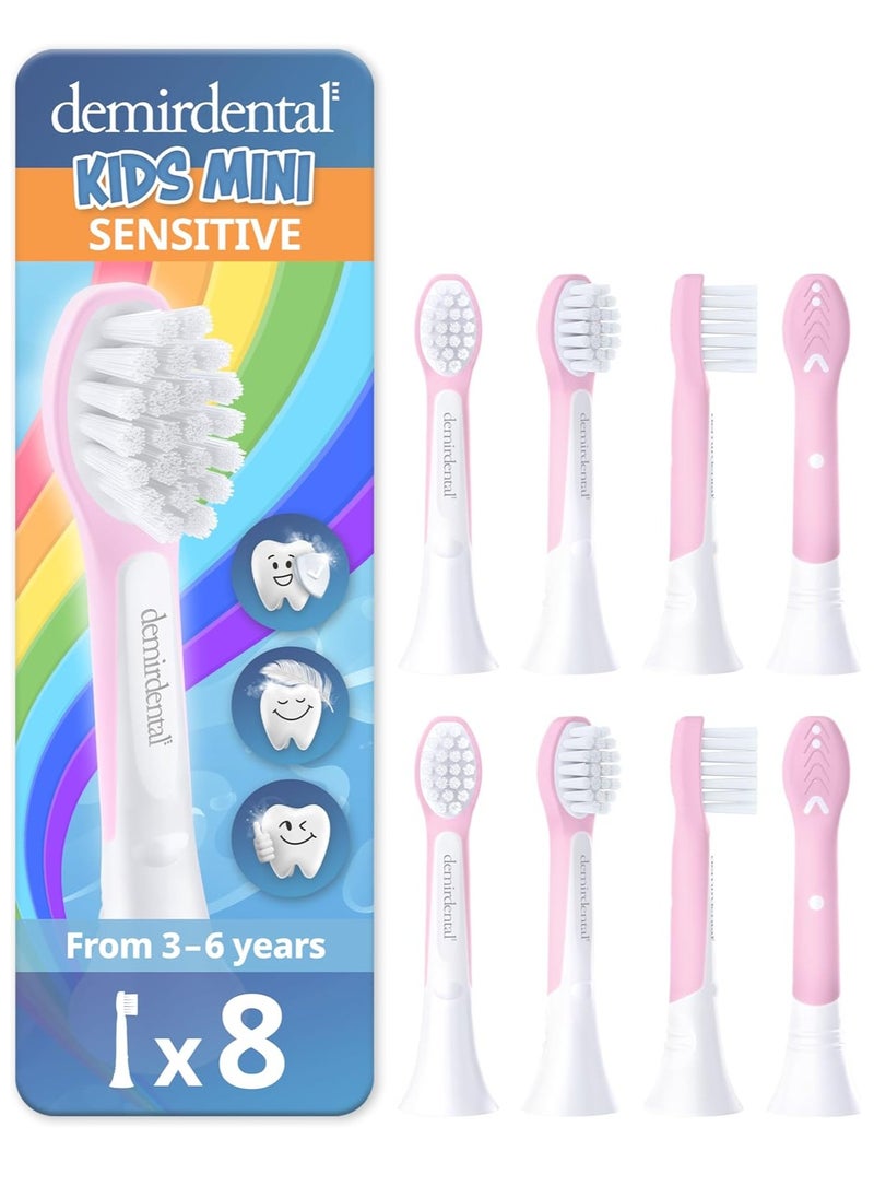 Kids Mini Toothbrush Heads Compatible with Philips Sonicare Kids Toothbrush Heads - Replacement Heads Mini Sensitive - Brush Heads Mini from Ages 3 to 6 - Pink - Replaces HX6038-8 Pack