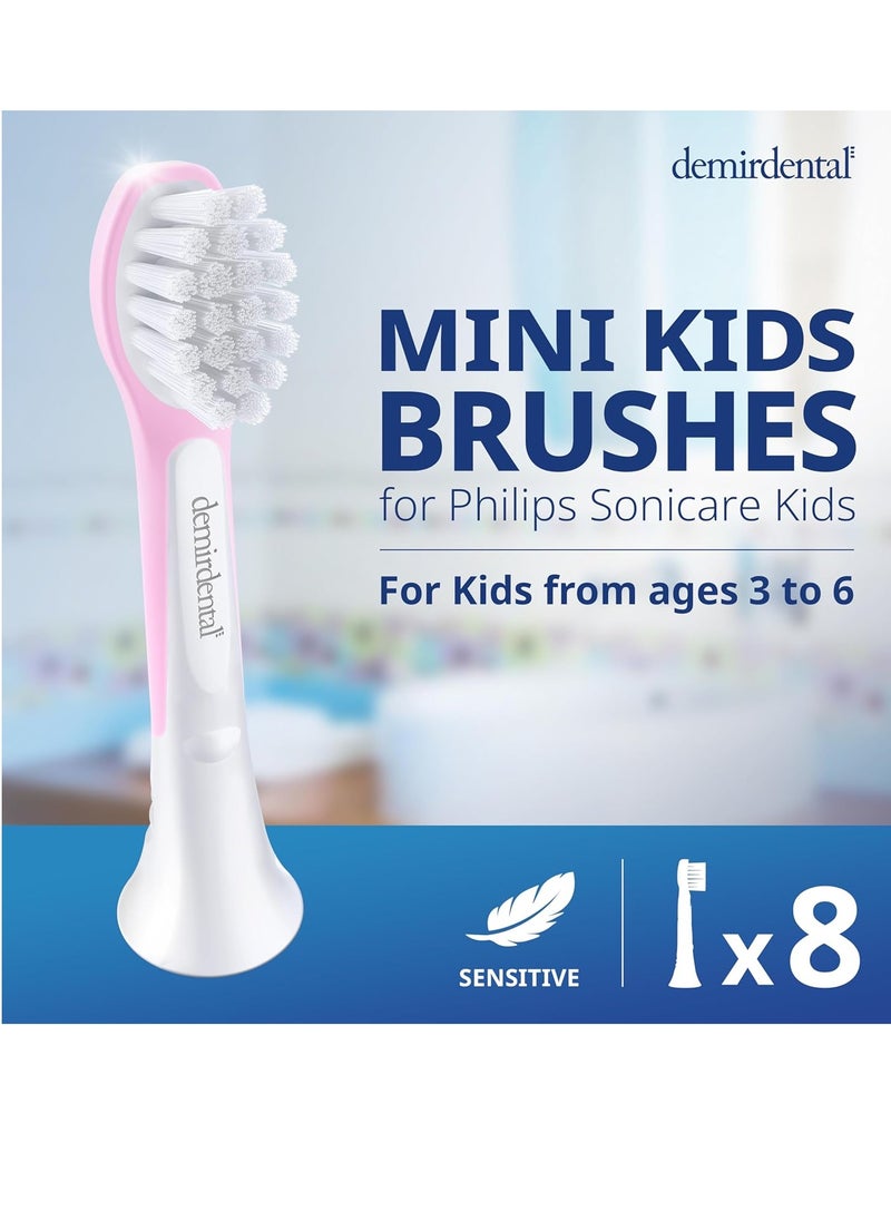 Kids Mini Toothbrush Heads Compatible with Philips Sonicare Kids Toothbrush Heads - Replacement Heads Mini Sensitive - Brush Heads Mini from Ages 3 to 6 - Pink - Replaces HX6038-8 Pack