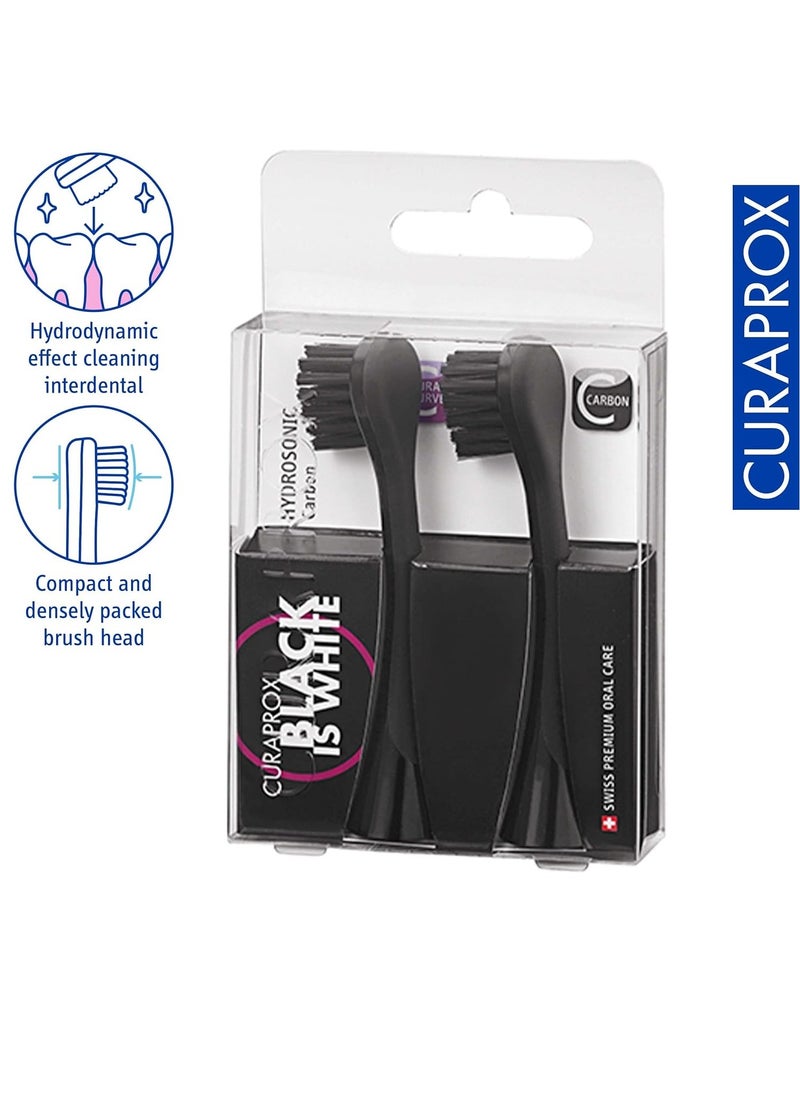 Curaprox Hydrosonic Black is White Activated Charcoal Electric Toothbrush Replacement Heads (2 Pack)