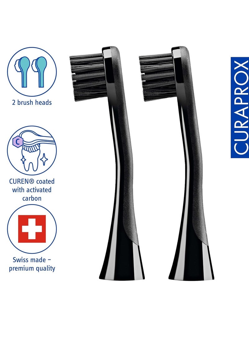 Curaprox Hydrosonic Black is White Activated Charcoal Electric Toothbrush Replacement Heads (2 Pack)