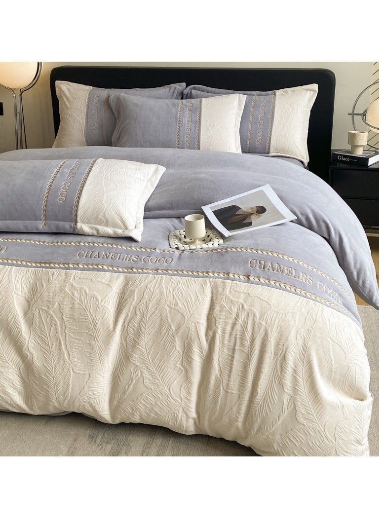 Fitted Sheet Style — ﻿ Carved Velvet Cloth Embroidered Wide Edge Milk Velvet Four Piece Bedding Set