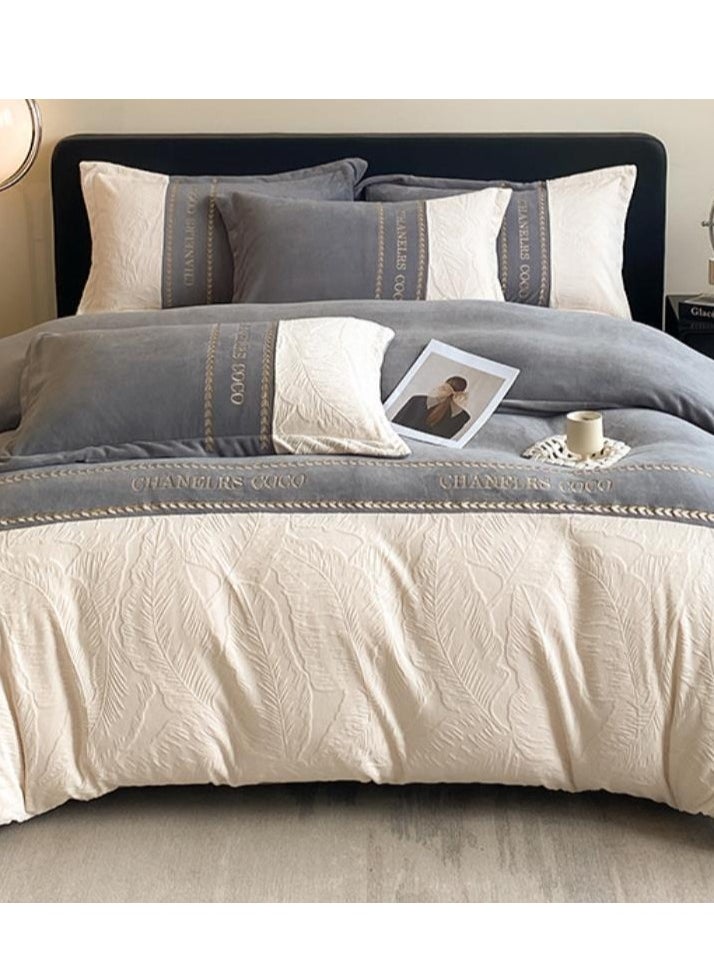 Fitted Sheet Style — ﻿ Carved Velvet Cloth Embroidered Wide Edge Milk Velvet Four Piece Bedding Set