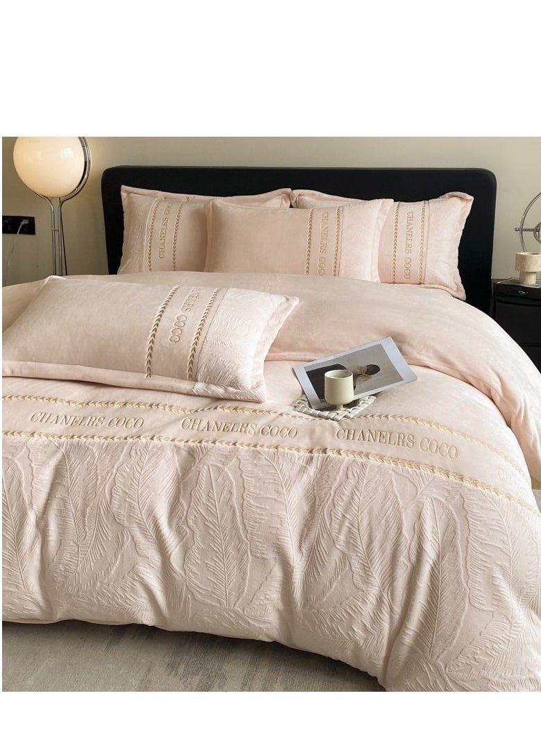 Fitted Sheet Style — ﻿ Carved Velvet Cloth Embroidered Wide Edge Milk Velvet Four Piece Bedding Set