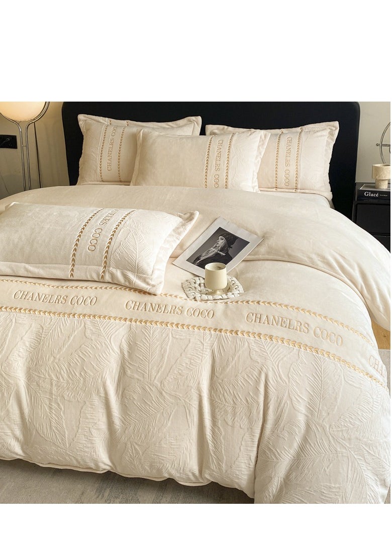 Bed Sheet Style — Carved Velvet Cloth Embroidered Wide Edge Milk Velvet Four Piece Bedding Set