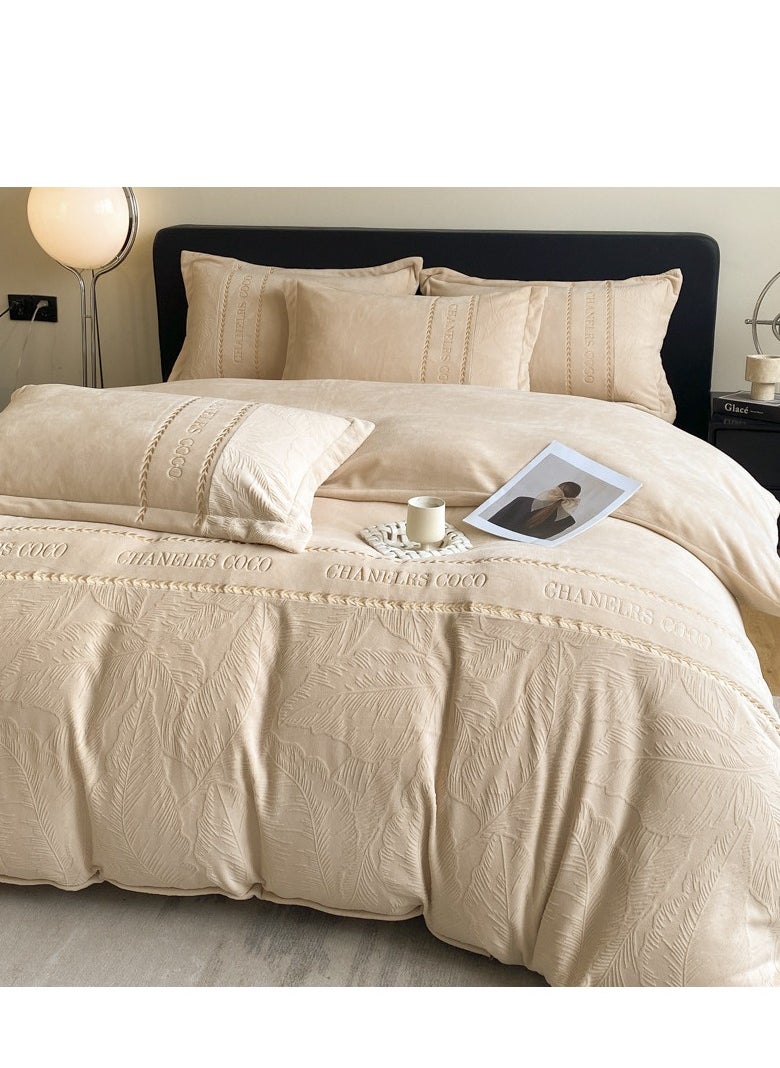 Bed Sheet Style — Carved Velvet Cloth Embroidered Wide Edge Milk Velvet Four Piece Bedding Set