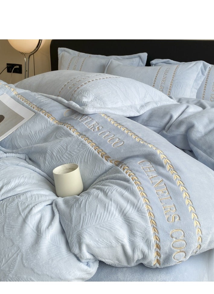 Fitted Sheet Style — ﻿ Carved Velvet Cloth Embroidered Wide Edge Milk Velvet Four Piece Bedding Set