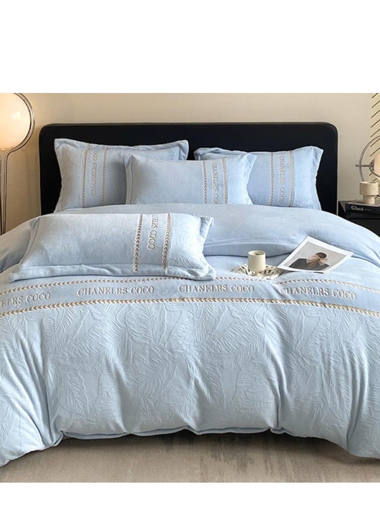 Fitted Sheet Style — ﻿ Carved Velvet Cloth Embroidered Wide Edge Milk Velvet Four Piece Bedding Set