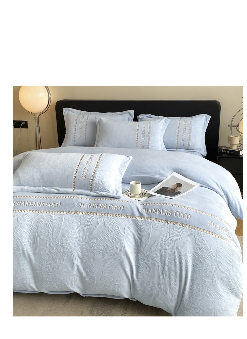 Fitted Sheet Style — ﻿ Carved Velvet Cloth Embroidered Wide Edge Milk Velvet Four Piece Bedding Set