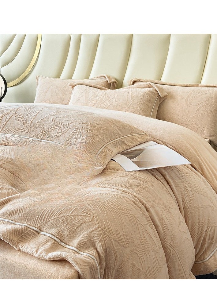 Bed Sheet Style — Carved Velvet Cloth Embroidered Wide Edge Milk Velvet Four Piece Bedding Set