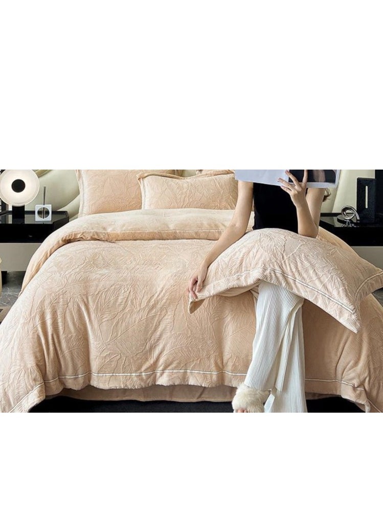 Bed Sheet Style — Carved Velvet Cloth Embroidered Wide Edge Milk Velvet Four Piece Bedding Set