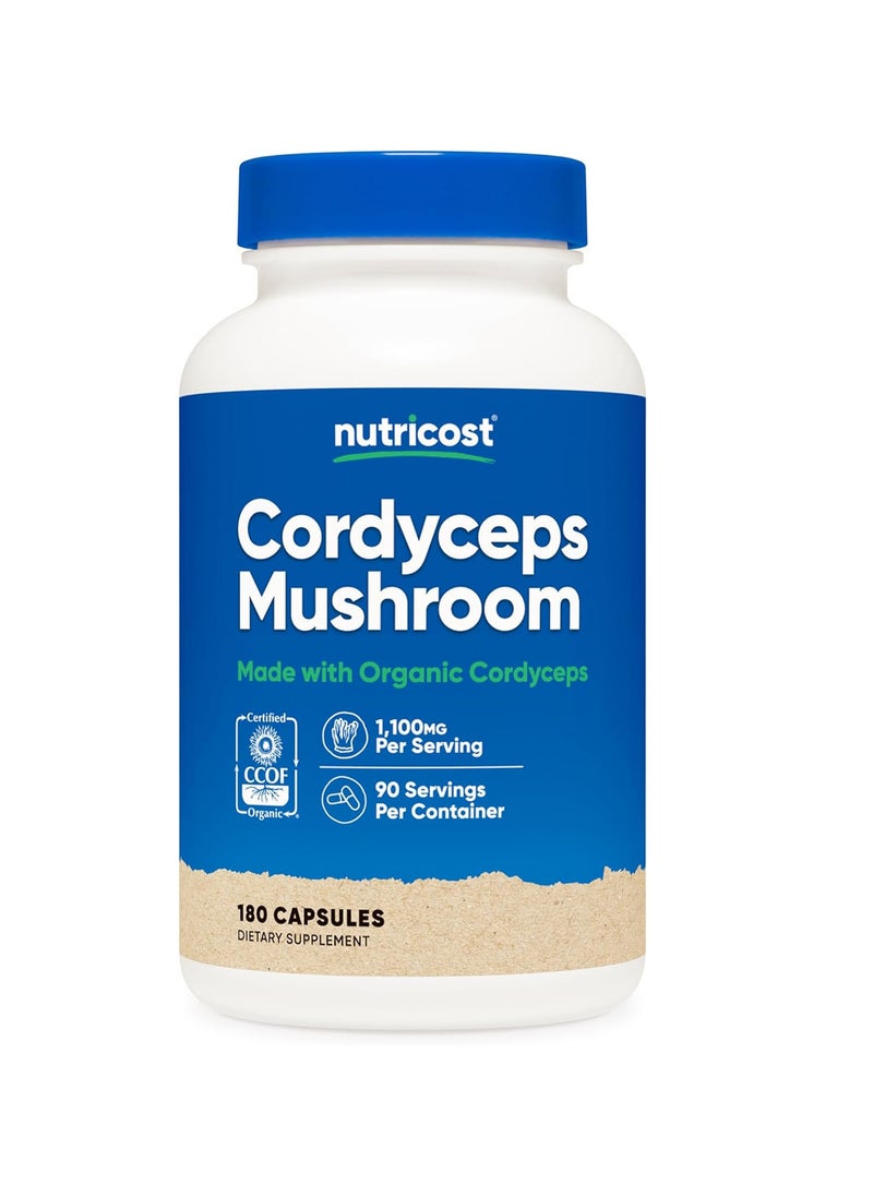 Organic Cordyceps Mushroom Capsules 1100Mg, 90 Serv - Certified Ccof Organic, Gluten Free, 550Mg Per Capsule 180 Capsules