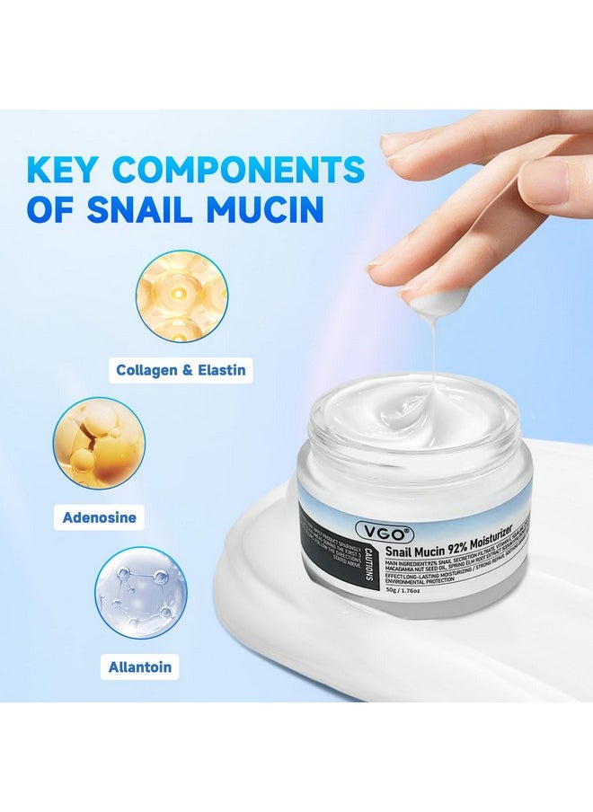 Snail Mucin 92% Moisturizer Daily Face Moisturizer Hydrating Repair Face Gel Cream For Dry & Sensitive Skin, All Skin Types 50G / 1.76Oz