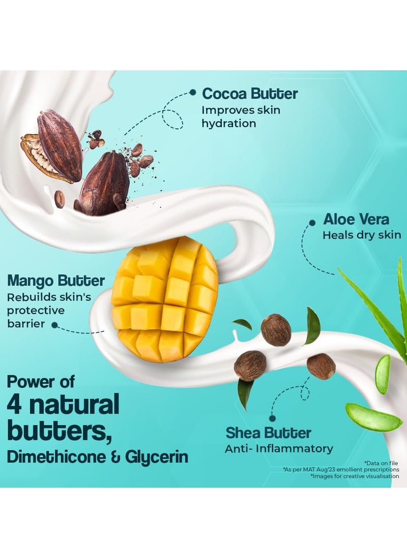 Moisturizer Lotion For Everyday Use for Dry Skin Contains Shea Butter Mango Butter Aloe Butter and Cocoa Butter. Paraben Free and Non irritant formula pack of 2 , 300 g each