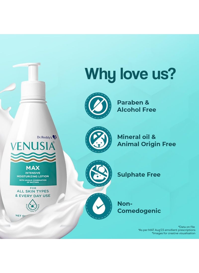 Moisturizer Lotion For Everyday Use for Dry Skin Contains Shea Butter Mango Butter Aloe Butter and Cocoa Butter. Paraben Free and Non irritant formula pack of 2 , 300 g each