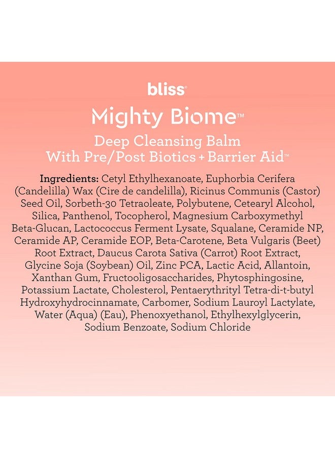 Mighty Biome Deep Cleansing Balm - 3.0 Oz - Dissovlves Waterproof Makeup & Impurities - Pre/Post Biotics + Barrier Aid - Antioxidants Balance Skin Barrier - Clean - Vegan