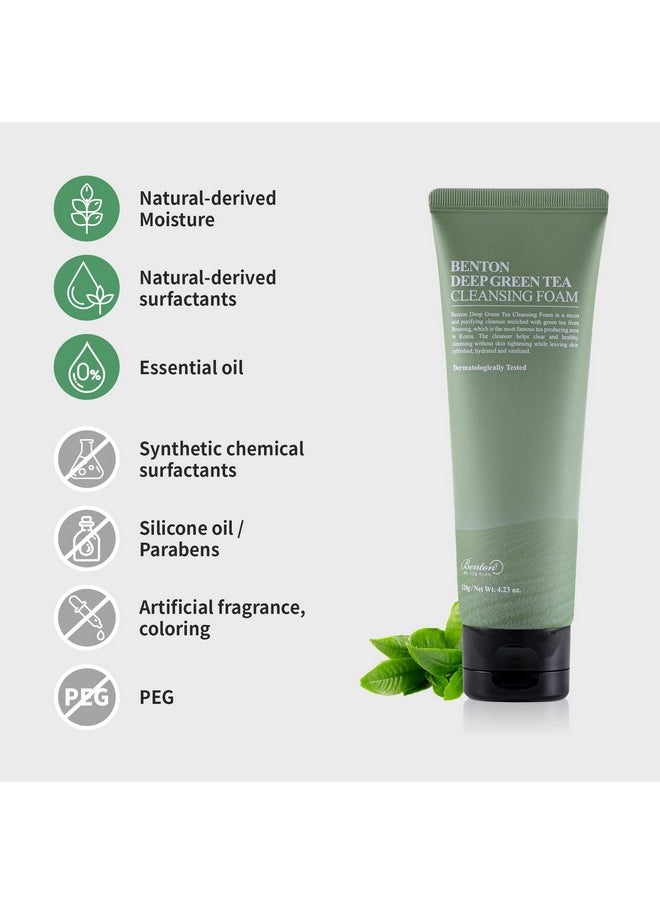 Deep Green Tea Natural Face Wash (4.23 Oz.) - Hydrating And Gentle Facial Cleanser For Various Skin Types, Korean Foaming Facial Cleanser