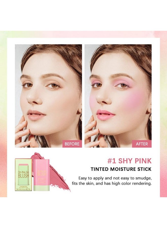 Multi-Use Soft Creamy Blush Stick,2-In-1 On-The-Go Blush For Cheek And Lip Tint,Waterproof Hydrating Solid Natural Moisture Blendable Matte Finish Face Blush Makeup,01 Shy Pink