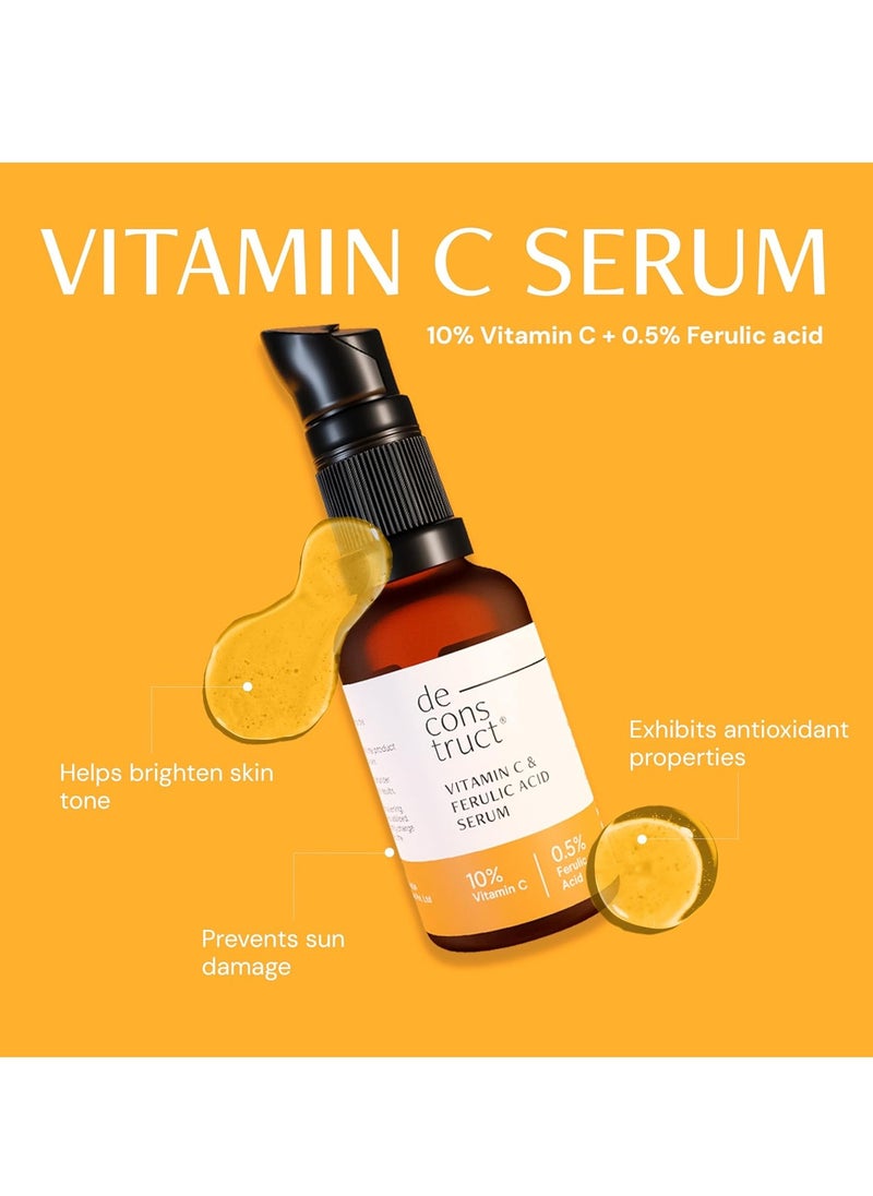Deconstruct Daily Brightening Shield Trio: Gel sunscreen (50g) + Vitamin C Serum (30ml) + Brightening Lip Balm (4g) No White Cast, Lightweight & Higher protection than sunscreen SPF 50 (Pack of 3)