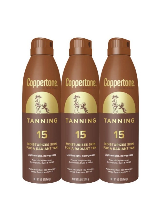 Tanning Sunscreen Spray, Spf 15 Broad Spectrum Tanning Sunscreen, Water Resistant Sunscreen, 5.5 Oz, Pack Of 3