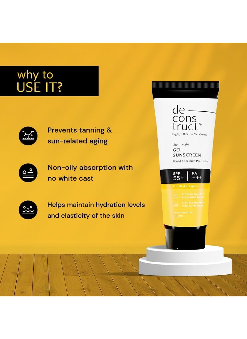 Face Gel Sunscreen SPF 50 + and PA+++ Gel based sunscreen for oily combination  acne prone and normal skin  Broad spectrum sunscreen  No White Cast  Lightweight  50g each pack of 2