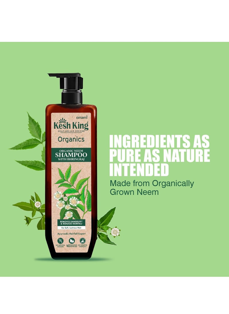 Kesh King Organics Neem & Bhringraj Anti Dandruff shampoo, reduces hairfall, certified organic ayurvedic formula for flake free healthy scalp, sulphate & paraben free, 300ml