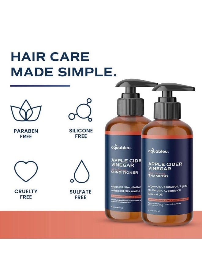 Apple Cider Vinegar Shampoo And Conditioner Set - Clarifying And Restorative For Scalp While Deeply Nourishing Ends - Sulfate Free - Safe For Color Treated Hair - 16Oz