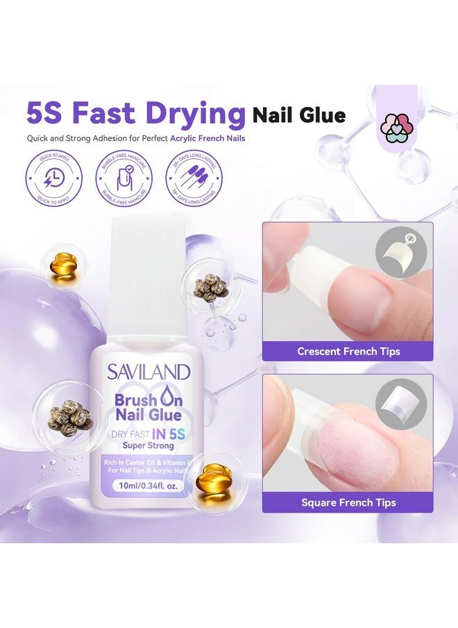 French Acrylic Nail Tips With Glue: 100Pcs Half Cover False Nail Tips French Short Fake Nails 5S Fast-Dry Nail Glue For Brush On Gel Nail Kit Top Polish Coat Acrylic Nail Kit For Beginner