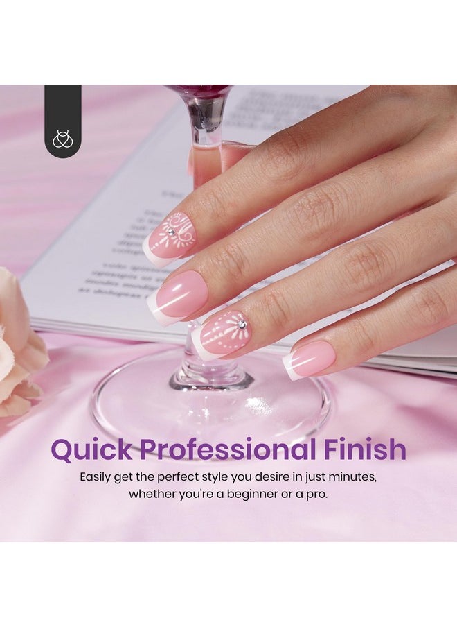 Beetles French Tip Press On Nails: 150 Pcs Pink Short Square Press On Nails 4 In 1 Nail Tips Gel Nail, Pre-Applied Primer & Base Coat, No File Need Diy Manicure For Nail Extension And Christmas Gifts