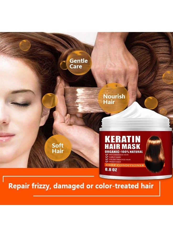 Keratin Hair Mask,Keratin Hair Treatment 250G Hair Mask For Dry Damaged Hair,Hair Treatment Mask Deep Repair Damage Hair Root,Natural Deep Conditioner Hydrating Hair Masque
