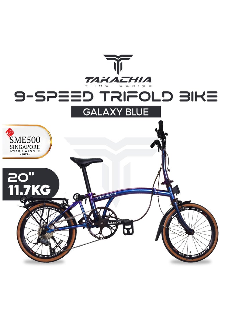 TAKACHIA TIIME Series 20 Inch Lightweight Compact Trifold Folding Bike - Foldable Bicycle for Men & Ladies & Kids