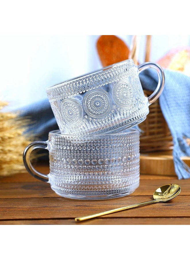 4 Pcs Vintage Coffee Mugs - 14Oz Clear Glass Tea Cups With Lids And Spoons - Ideal Iced Coffee Cups For Housewarming Gifts & Coffee Bar Accessories