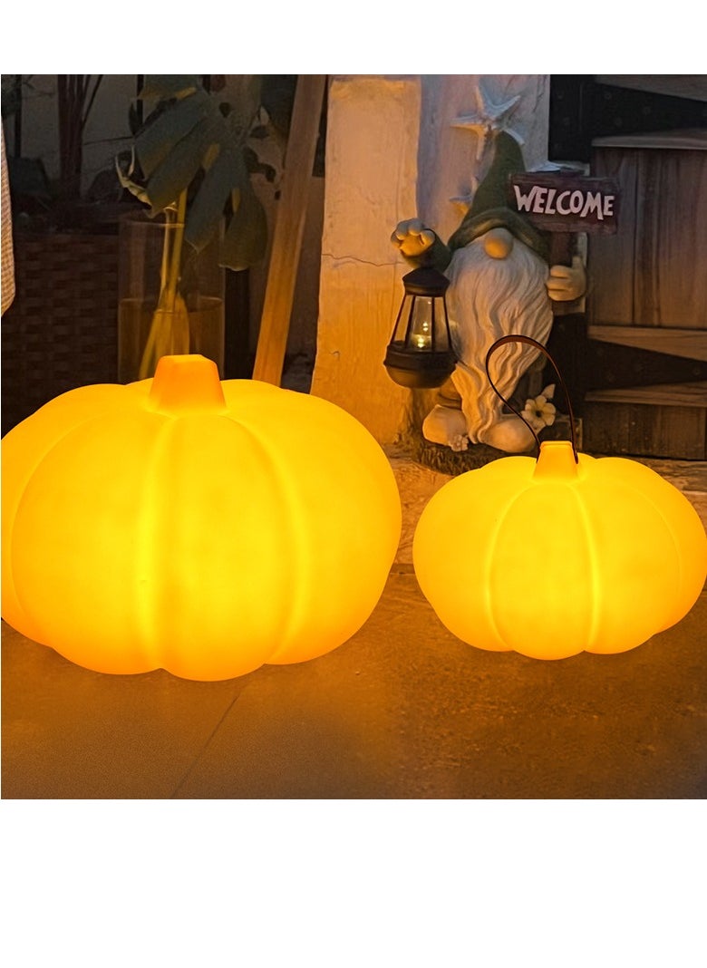 Solar Pumpkin Statue Outdoor Garden Glowing Pumpkin Decoration Resin Pumpkin Fall Christmas Halloween Thanksgiving Gifts Outdoor Decoration Suitable for Porch Terrace, Patio, Lawn