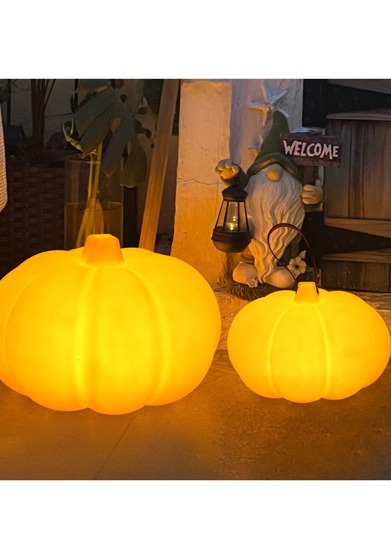 Solar Pumpkin Statue Outdoor Garden Glowing Pumpkin Decoration Resin Pumpkin Fall Christmas Halloween Thanksgiving Gifts Outdoor Decoration Suitable for Porch Terrace, Patio, Lawn