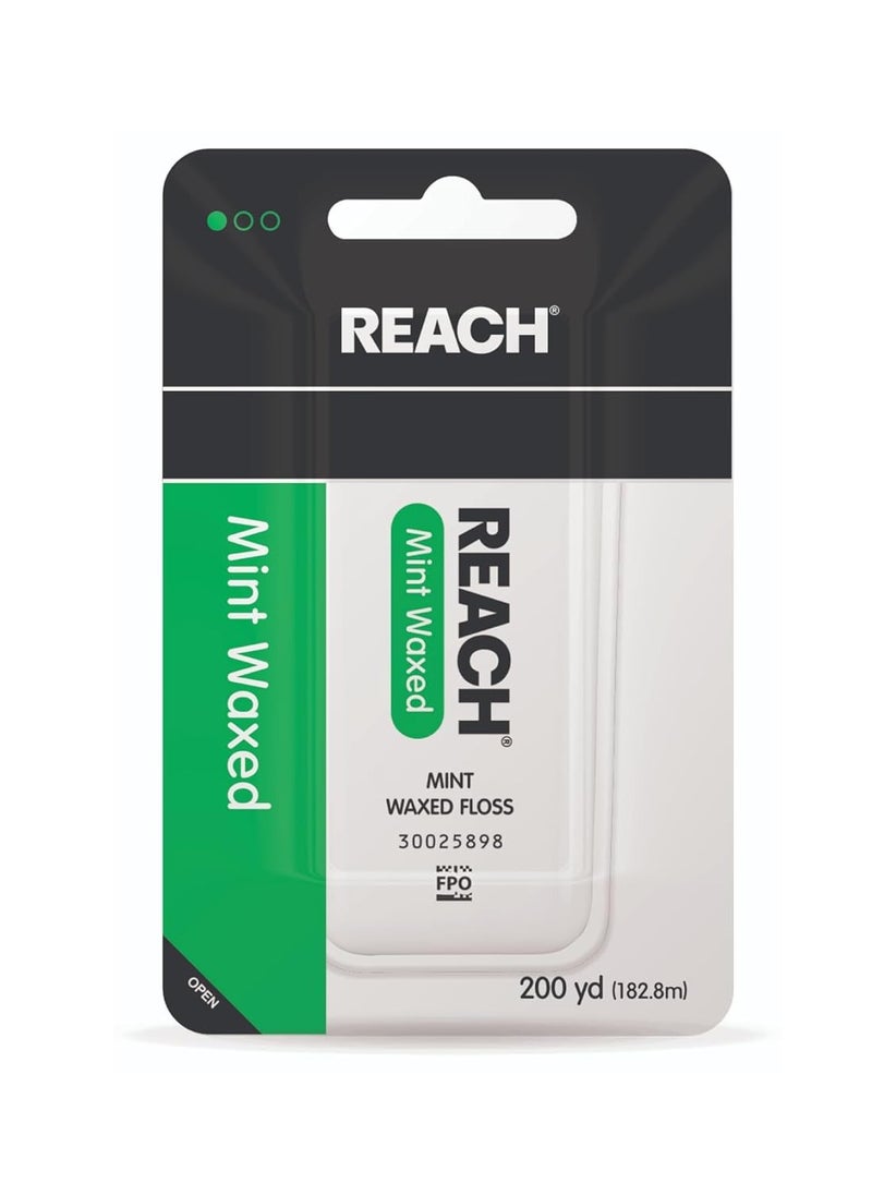 REACH Waxed Dental Floss, Mint, Plaque Remover for Teeth, Shred Resistant, Floss Slides Smoothly, Easy to Use, Waxed, Deep Cleaning Teeth, Oral Care, PFAS Free, for Adults & Kids, 1 Pack, 200 yd