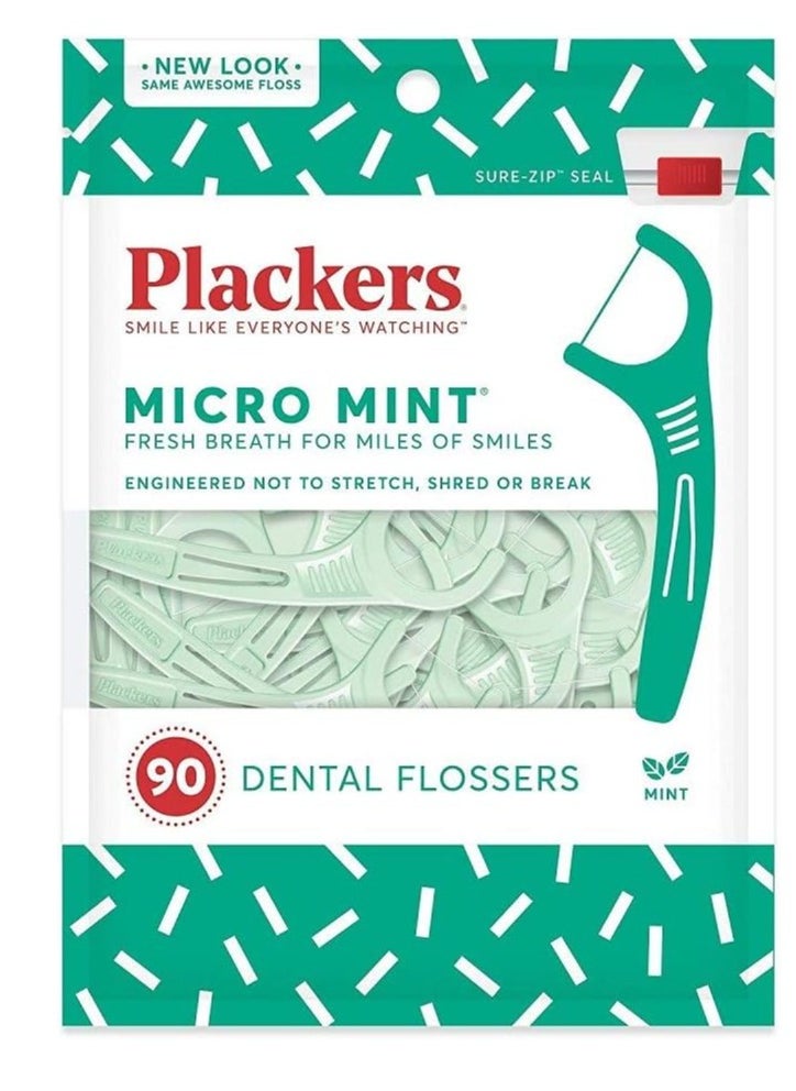 Plackers Micro Mint Dental Floss Picks, 90 Count (Pack of 3)