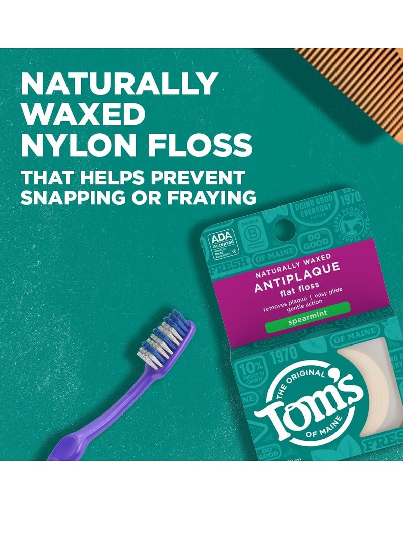 Tom's of Maine Naturally Waxed Antiplaque Flat Dental Floss, Spearmint, 32 Yards 6-Pack (Packaging May Vary)