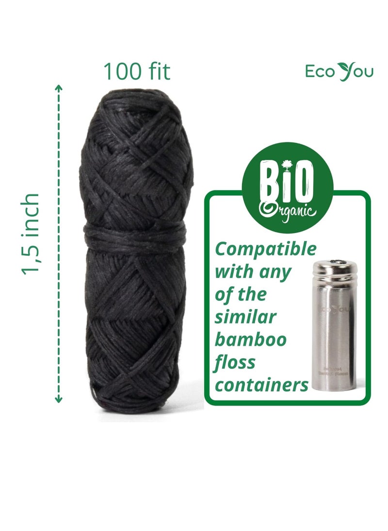 Bamboo Charcoal Dental Floss | Mint & Candelilla Wax | Vegan & Biodegradable (4 Refills Pack)