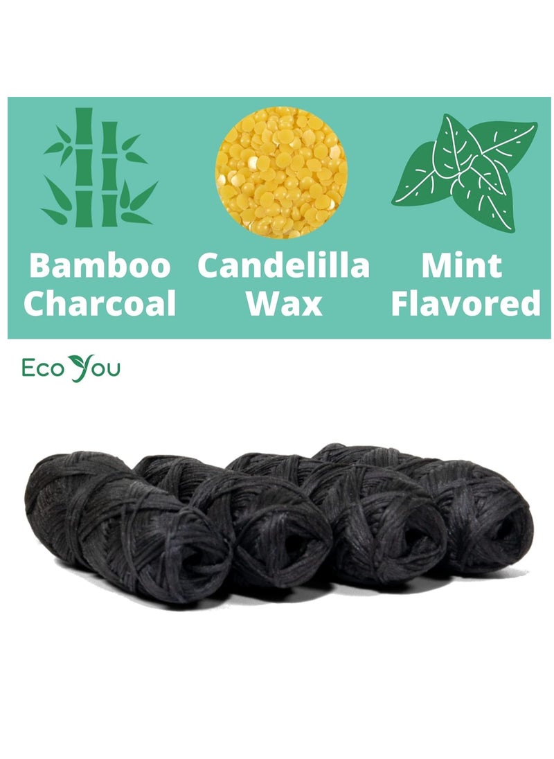 Bamboo Charcoal Dental Floss | Mint & Candelilla Wax | Vegan & Biodegradable (4 Refills Pack)