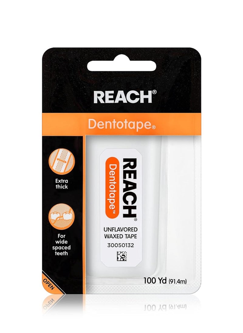 REACH Dentotape Waxed Dental Floss Tape, Unflavored, Extra Wide Floss, Shred & Frey Resistant, Plaque Remover for Teeth, Easy on Gums & Teeth, Oral Care, PFAS Free, for Adults & Kids, 1 Pack, 100 yd