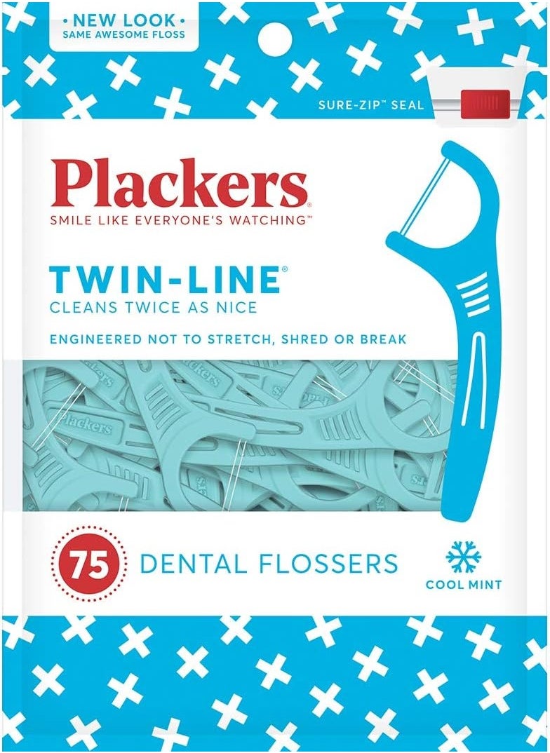 Plackers Whitening Twin Line Floss Picks - 75 ct - 3 pk