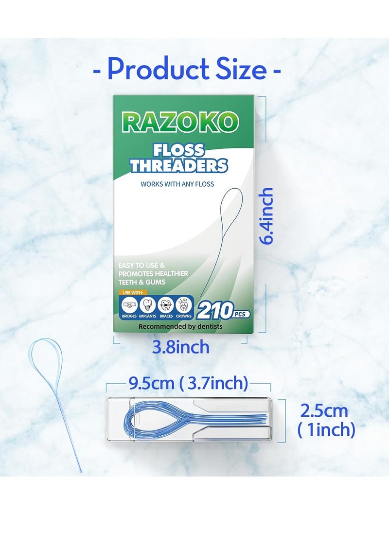 RAZOKO Floss Threaders | Dental Floss Threaders for Braces, Bridges, and Implants |210PCS (Pack of 3)