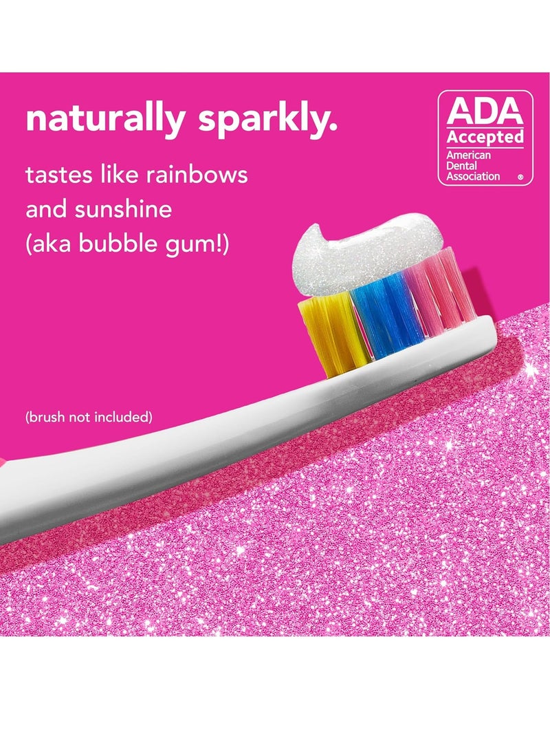 hello Unicorn Sparkle Kids Fluoride Toothpaste, Natural Bubble Gum Flavor, ADA Approved, Ages 2+, No Artificial Sweeteners, No SLS, Gluten Free, Vegan, Pack of 3, 4.2 oz Tubes